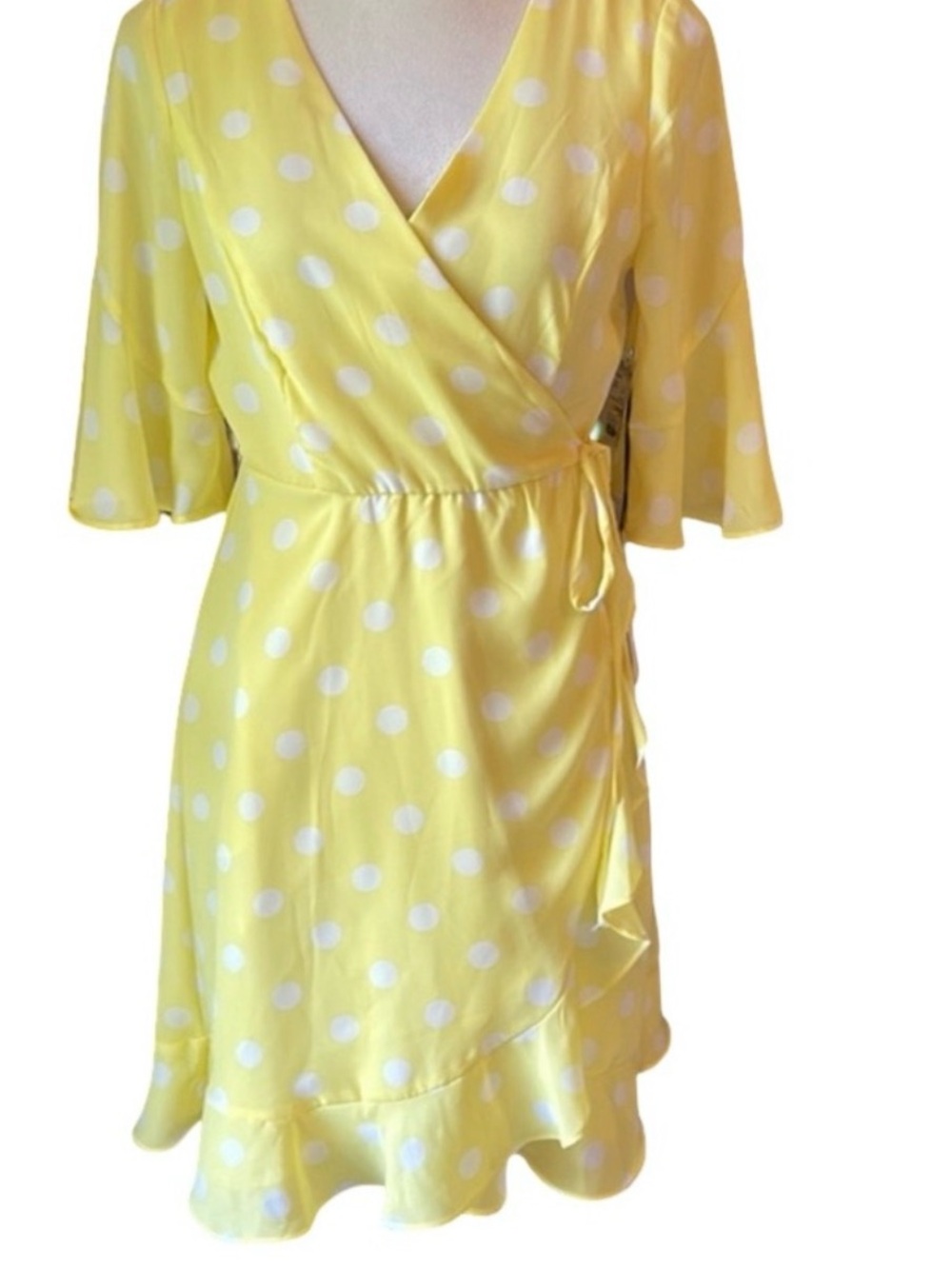 NWT June& hudson Yellow and White Polka Dot Wrap Dress size S
